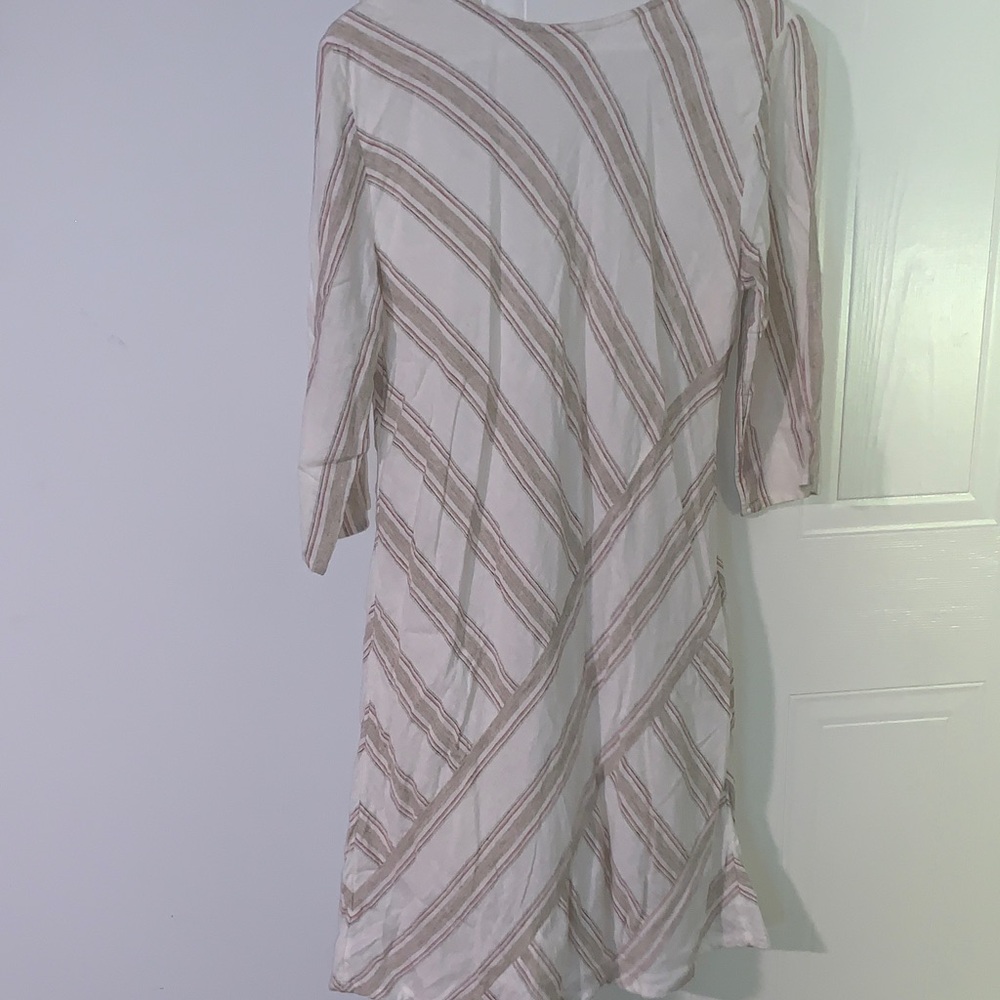Soft Surroundings Equinox Women’s Cream and Tan Striped Dress Linen Blend Sz M - Picture 8 of 10